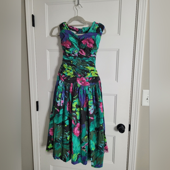 Vintage 80's Dress Melissa Multicolor Dress Size 6 - Picture 3 of 12